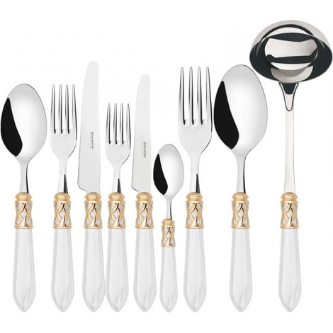 ALADDIN Ghiera Dorata, Posate Set 75 pz, Scatola Legno Wengè, - Colore: Bianco (1/2)