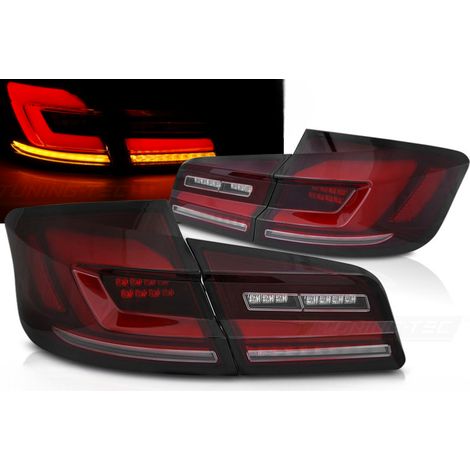 Paire feux arriere BMW serie 5 F10 Berline de 2010 a 2016 FULL LED BAR DYN Rouge fume (1/4)