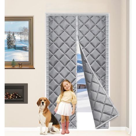 Rideau de Porte Isolant Thermique Magnétique 80 x 200 cm Rideau Thermique Porte D'entrée, Sans Perçage, Imperméable, Coupe Vent, Coupe Froid, Gris Foncé (90x210cm)