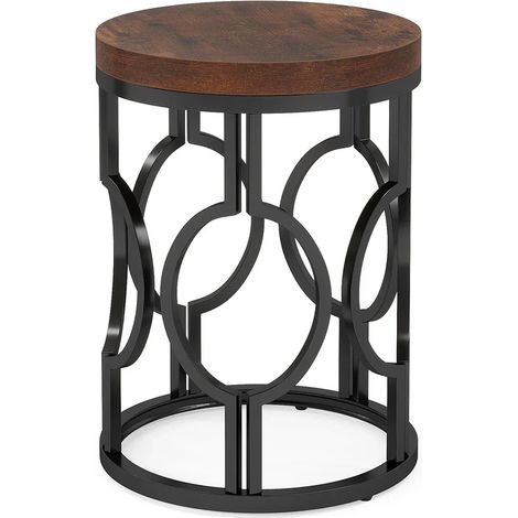 Table d'appoint ronde industrielle avec plateau en bois et structure métal noir Ø45 cm (1/5)