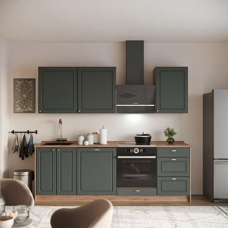 Cucina componibile Fame-Line, Verde-oro rustico/Rovere dorato, 230 cm, PL Rovere, Vicco (1/5)
