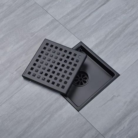 Caniveau de douche carré de 15,2 cm (150 mm), en acier inoxydable 304, avec kit de bride de vidange, noir mat (1/3)