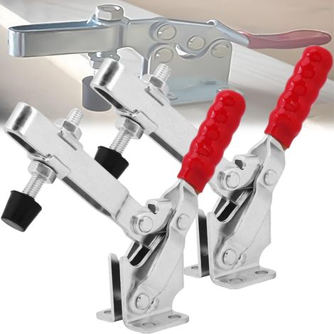 2 pcs Serrage à Genouillère GH-12130, 227 Kg 500 Lb Pince à Bascule à Déblocage Rapide Verticale Rapide Base Pince à Levier Horizontal Sauterelle de Menuisier à Fixation avec Poignée Rouge (1/5)