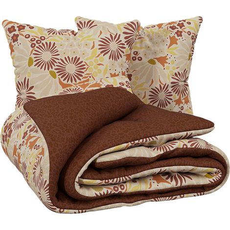 Ropa de cama estampada marrón Daisie 240x220cm - Atmosphera créateur d'intérieur