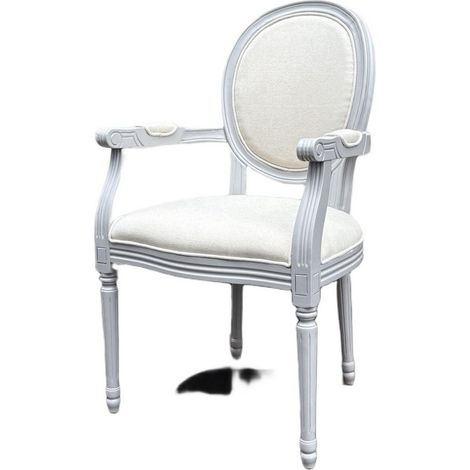Frame Linen Fabric Louis Dining Chair - L52 x W45 x H94 cm - Grey