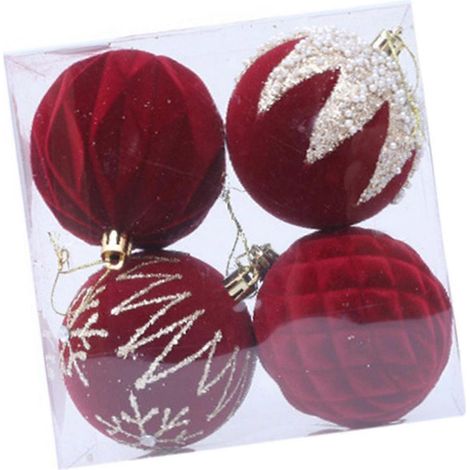 4 bruchsichere Weihnachtskugeln zum Aufhängen, Christbaumschmuck für Kränze, Kaminsimse, Winter, Festtags, Burgunderrot (1/5)