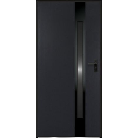 Porta d'ingresso in acciaio massiccio e inox H207 x L100 cm Vetro Fumé antracite e nero spessore 68 mm apertura verso sinistra - BRAGA (1/3)
