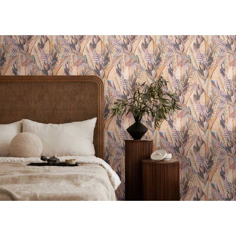 Papier peint intissé Palmiers & Feuilles Beige, Bleu, Marron - 10,05 x 0,53 m (1/5)