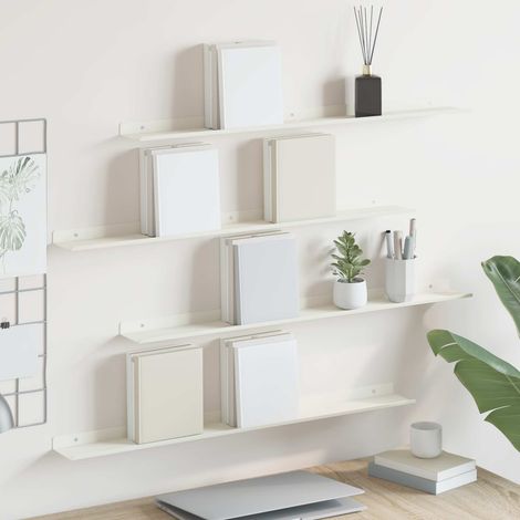 Schwebendes Regal Wandmontiert 4 pcs Weiß 80 x 9 x 2,5 cm Stahl