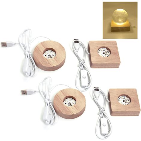Pack De 4 Socles LED En Bois Pour Figurines En Cristal 3D Et Œuvres D’Art En Verre, Support D’Affichage Dimmable Avec USB, Lumière Chaude, Pour Décoration Et Cadeaux,socle Lumineux Led Pour Cristal (1/5)