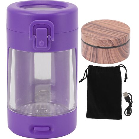 Bocal lumineux étanche en verre transparent avec broyeur 55mm LED, violet, pour stockage extérieur, pot hermétique à épices.