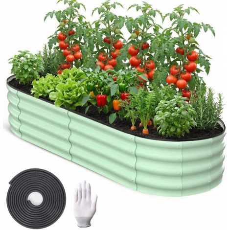 Plate-bande surélevée métal galvanisé 183x91x46 cm fond ouvert bord protecteur caoutchouc adaptée potager légumes fleurs utilisation terrasse balcon jardin (1/5)