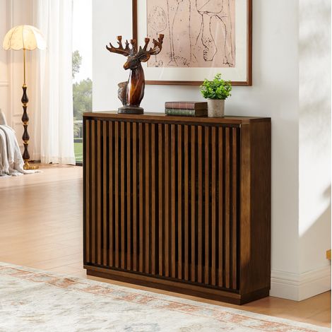 Aparador vintage de 99x23,5x82,6 cm con 2 orificios para gestión de cables, almacenamiento multifuncional, MDF para salón y recibidor - nogal (1/5)
