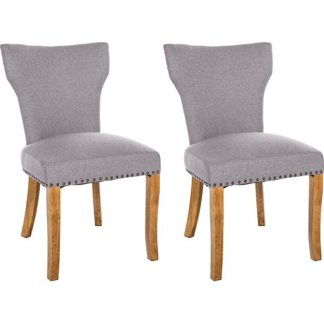 Set de 2 chaises de salle à manger boutons décoratifs en tissu couleur gris et pieds en bois 100001592 (1/5)