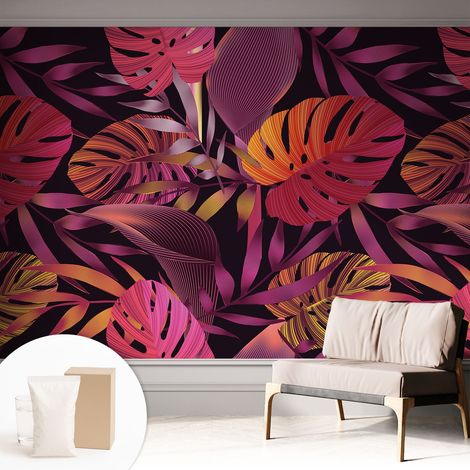 Papier peint intissé mural avec imprimé motifs uniques apparence moderne - Colle incluse gratuite Feuilles exotiques 312x219 cm (1/5)