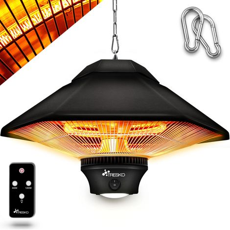TRESKO Deckenheizstrahler 1200W schwarz mit Fernbedienung & LED-Beleuchtung Wärmestrahler Infrarot elektrisch mit 3 Heizstufen Terrassenstrahler Innen & Außen Infrarotstrahler Decke Terrasse (1/5)