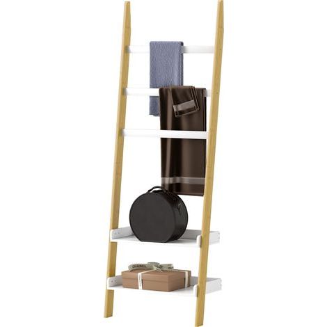 Étagère de rangement étagère échelle avec 2 étagères et 3 porte-serviettes pour chambre à coucher et salon, blanc (1/5)