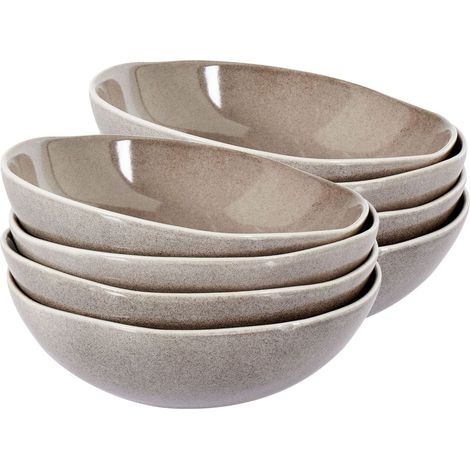 Set de 8 Assiettes Creuses en Grès Artisanal Finition Émail Réactive Gris Costmary (1/5)