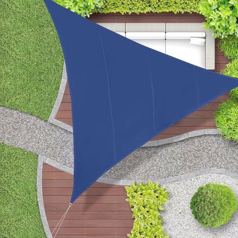 Telo ombreggiante triangolare opaco - Anti-UV - Cinghie di fissaggio - Terrazza, Balcone - 6x6x6m - Blu (1/2)