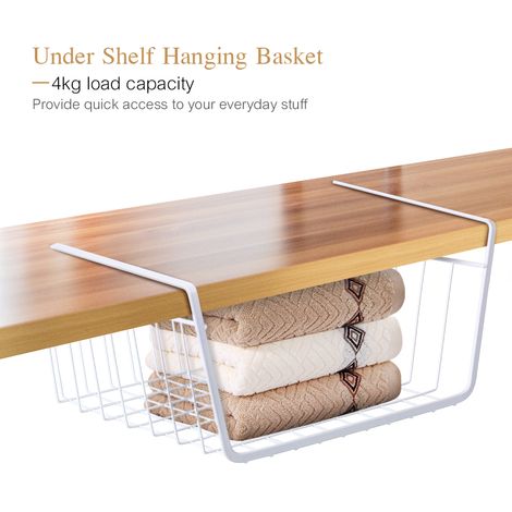 Fil métallique sous étagère panier de rangement suspendu gain de place armoire organisateur support pour étagère cuisine placard bureau bureau placard - blanc (1/5)