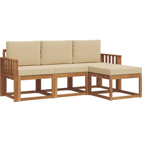 Set di divani da esterno con cuscino 4 pcs Naturale e Beige vidaXL