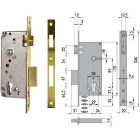 Serratura da infilare a cilindro 2 mand. bordo quadro 5c611 - mm.50 (5c611500) 1 pezzi Cisa