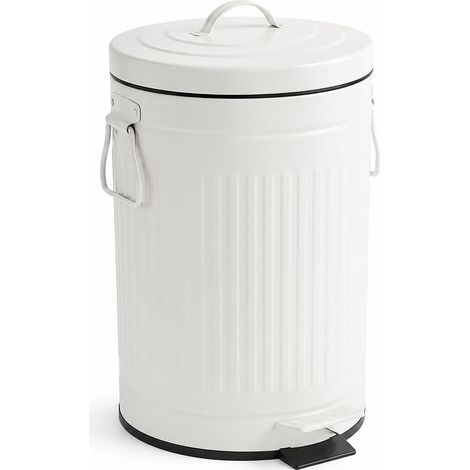 White Retro Pedal Bin, 12L Capacity, Soft-Close Lid (1/5)