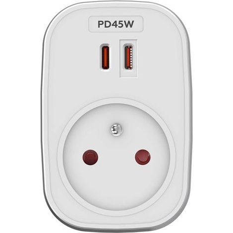 Prise murale MOBILITY LAB blanche avec 2 ports USB-C PD 45W et prise européenne
