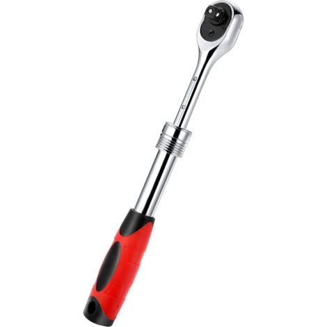 Clé à cliquet à douille carrée 1/4 "entraînement à cliquet télescopique à dégagement rapide 72 dents poignée de longueur réversible (rouge ) (1/5)