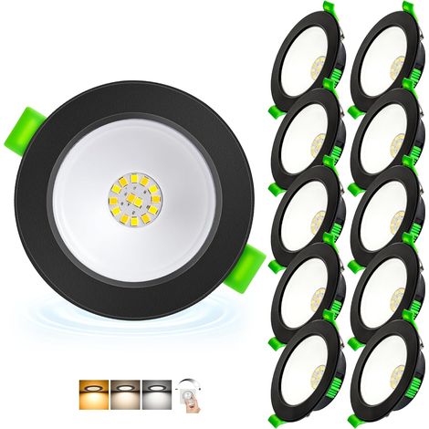 Spot LED Encastrable Dimmable 230V, 5W 650LM Spots de Plafond Extra Plat Trou Ø68-80mm, Blanc Chaud Blanc Neutre Blanc Froid Spot Salle de Bain IP44 pour Cuisine, Noir Lot de 10 (1/5)