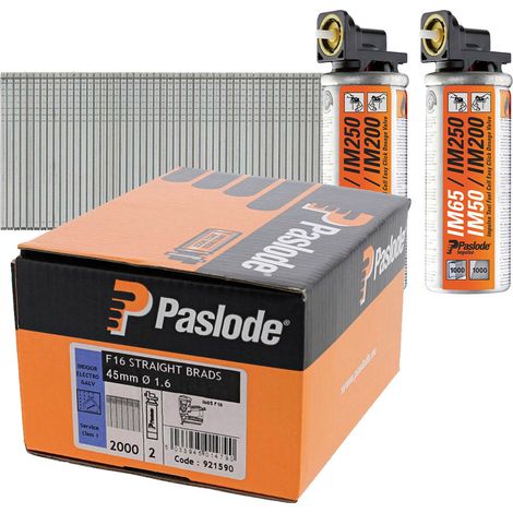Paslode 45mm IM65 Galvanised Straight Brads 2000 2 x Fuel Cells PAS921590