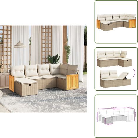 The Living Store 6-tlg. Garten-Sofagarnitur mit Kissen Beige Poly Rattan - Gartensessel (1/5)