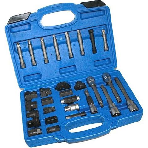 juego de puntas y llaves,extractor para poleas alternador 30 piezas