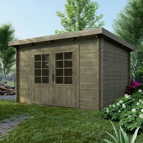 Casetta da giardino in legno - 9m2 - 3x3m - impregnata - 28mm - colore: verde - DOM356