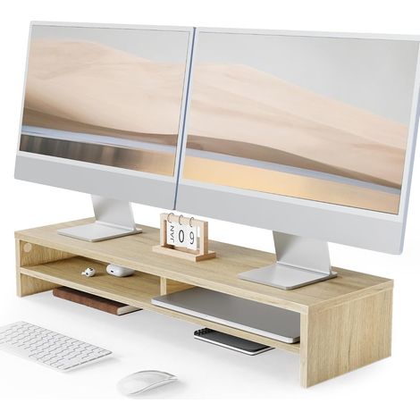 Support Ecran PC, 80cm, Pour Ordinateur Moniteur TV, Chêne (1/5)