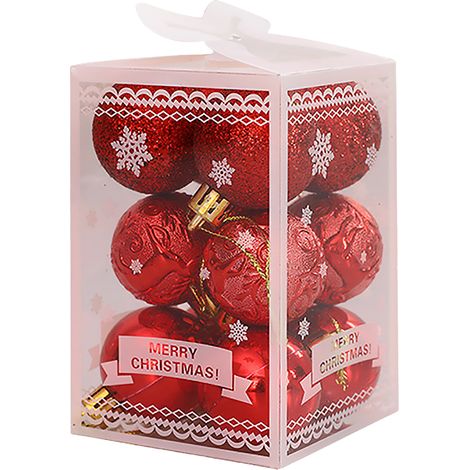 (Doppelte Entwicklung, zusammengeführt mit 210618DY03-3) (Rot) 12 Weihnachtskugeln, Weihnachtsdekorationen, Christbaumschmuck, Accessoires, 4 cm, Kunststoff (Kartonabmessungen: 8 x 8 x 12 cm) (1/5)