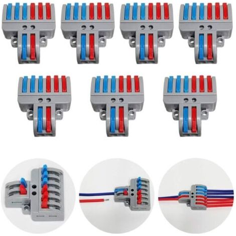 Jeu de bornes CTRICALVER, jeu de bornes de raccordement avec levier, connecteur de câble à pousser, bornes enfichables compactes, 7 pièces de bornes 8 pôles, avec vis de montage (2 en 6) (1/4)