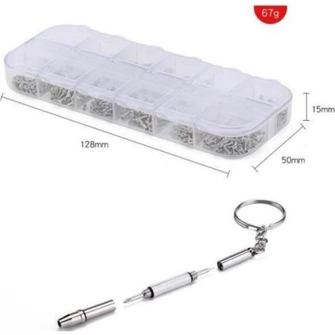 Kit de vis - 1100 PCS - Acier inoxydable - Pour lunettes et montres - Tournevis inclus (1/4)