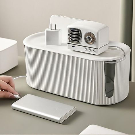 Boîte de rangement pour câbles - Boîte de rangement pour cacher et dissimuler les câbles électriques - Boîte de multiprise (blanc) (1/5)