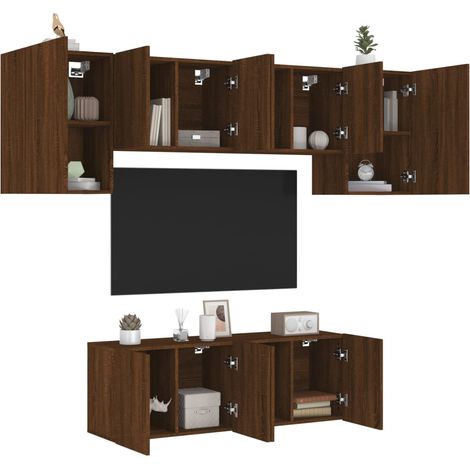 vidaXL 6 Piece TV Wall Units Brown Oak Engineered Wood (1/5)