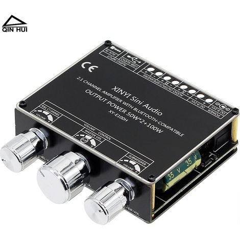 E100H Bluetooth 5.1 Digitalverstärkerplatine, 2.1-Kanal Hochleistungs-Subwoofer-Vorverstärkerplatine 2 x 50 W + 100 W (1/4)