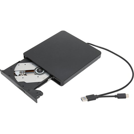 Externer USB 3.0 Typ C DVD-Brenner, stoßfest und geräuschlos, tragbar, für Laptops und Desktop-Computer, schwarz. (1/5)