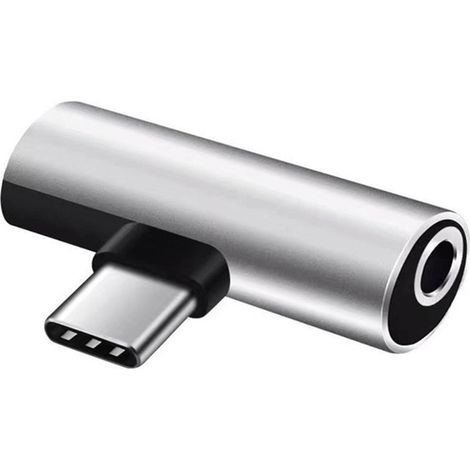 Un adaptateur à angle droit avec une prise casque Type-C/3,5 mm, léger et portable, adapté au transfert de données entre tablettes et ordinateurs portables. (1/5)