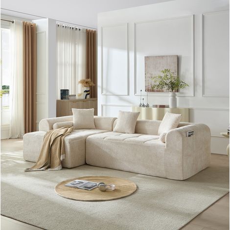 Divano angolare 263x132,5x68 cm in tessuto beige con contenitore FloraGrace (1/5)