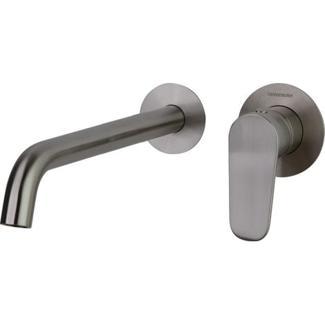 Grifo de Lavabo Monomando Empotrado Níquel Cepillado, 2 Florones y con Sistema S2 de Ahorro de Agua Serie Alexia (1/4)