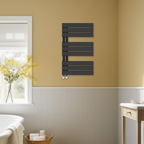 Designer Heated Towel Rail Radiator Modern Bathroom Flat Panel Warmer Rads 824x500mm Black (1/5)