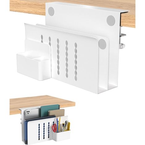 Organiseur de bureau blanc avec 2 porte-documents et porte-stylos – Solution de bureau peu encombrante (1/5)