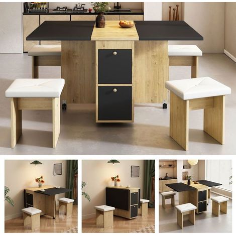 Ensemble table et chaises salle à manger 120x80, design blanc érable table extensible pliante multifonction (1/5)