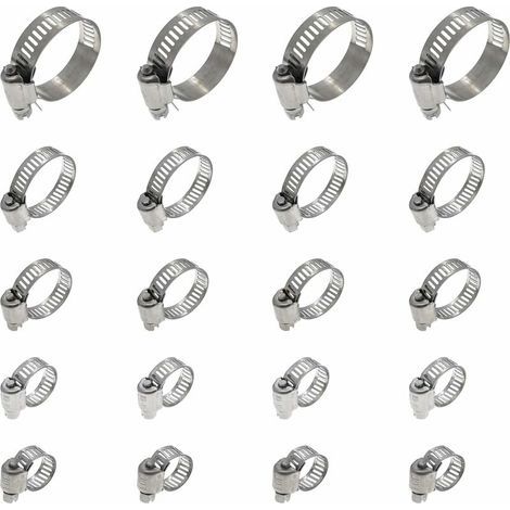 20 Pièces Collier De Serrage Tuyau, Collier De Serrage Tuyau Réglable 16-25mm, 304 Collier De Serrage Inox, Collier Serrage Métallique, Pour Tuyau, Home Gaz, Famille Tuyau D'eau, Câble, Robinet, Etc z (1/5)