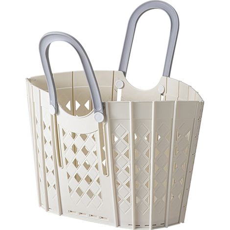 Panier à linge multifonction pliable en plastique avec poignées, blanc, pour la maison et la salle de bain. (1/5)
